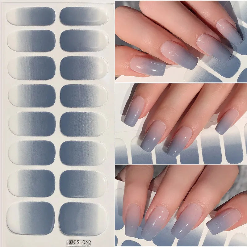 14/16 Strips Gel Nail Stickers Full Cover Nail Patch Gradual Spring And Summer Floristic Nail Stickers Strips DIY Nail Art