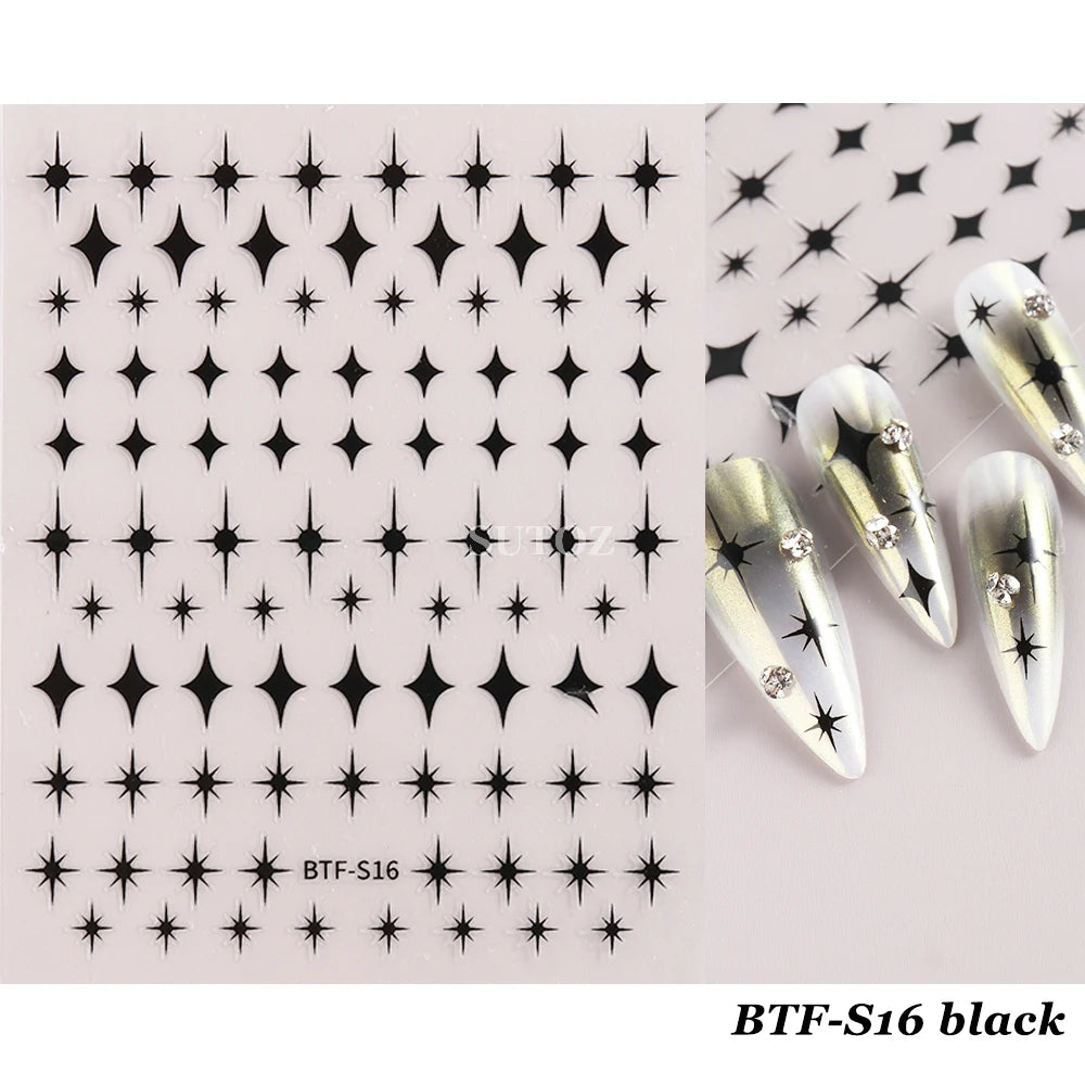 3D Heart Nail Stickers Celestial Nail Decals Gold Silver Star Moon Sliders For Manicure Y2K Design Kawaii Accessories LEBBTF-S28