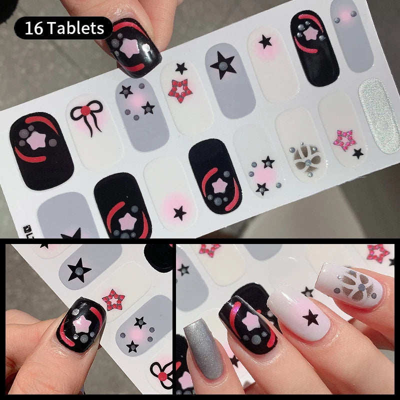 14/16 Strips Gel Nail Stickers Full Cover Nail Patch Gradual Spring And Summer Floristic Nail Stickers Strips DIY Nail Art