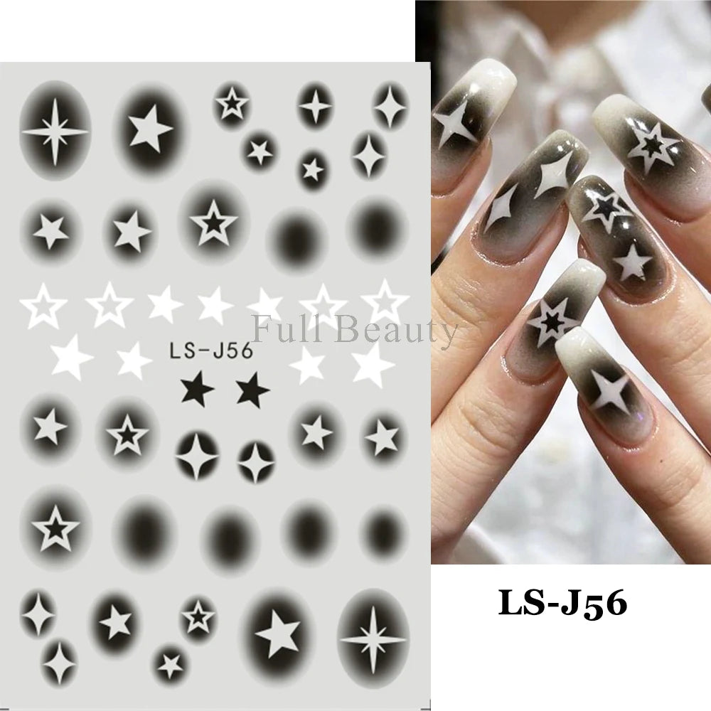 3D Heart Nail Stickers Celestial Nail Decals Gold Silver Star Moon Sliders For Manicure Y2K Design Kawaii Accessories LEBBTF-S28