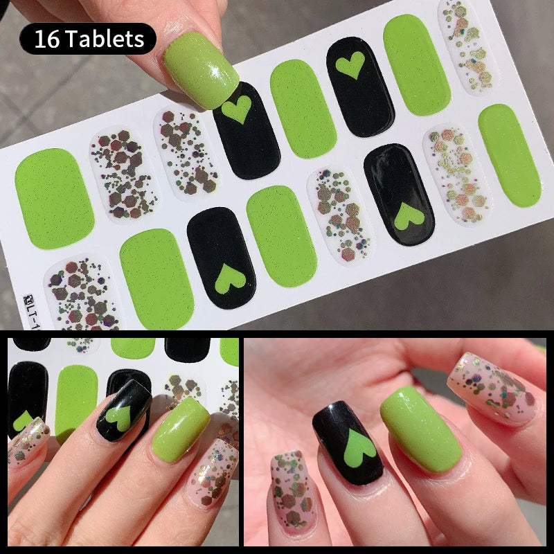 14/16 Strips Gel Nail Stickers Full Cover Nail Patch Gradual Spring And Summer Floristic Nail Stickers Strips DIY Nail Art