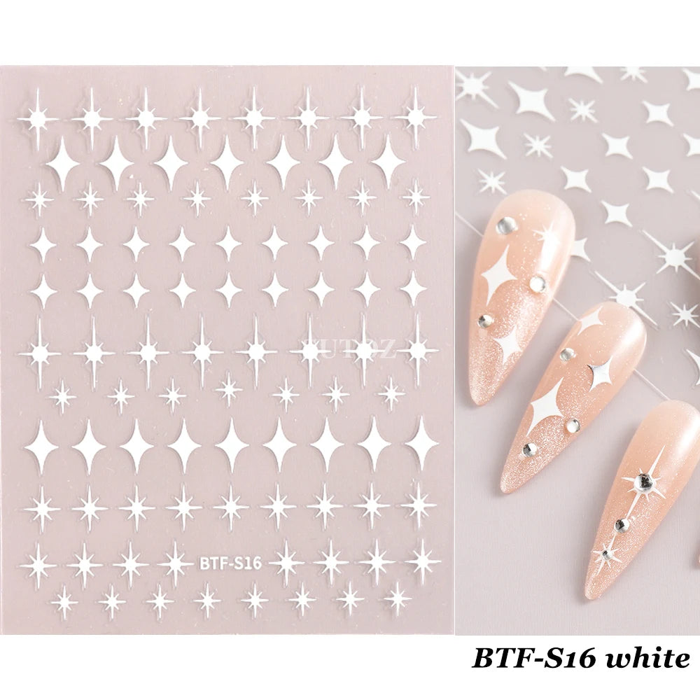 3D Heart Nail Stickers Celestial Nail Decals Gold Silver Star Moon Sliders For Manicure Y2K Design Kawaii Accessories LEBBTF-S28