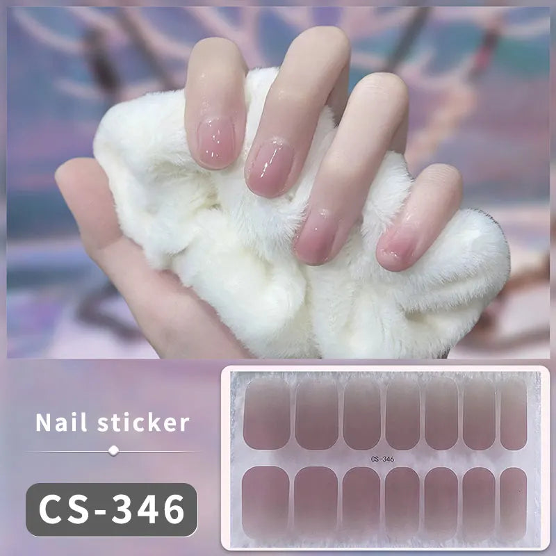 14/16 Strips Gel Nail Stickers Full Cover Nail Patch Gradual Spring And Summer Floristic Nail Stickers Strips DIY Nail Art