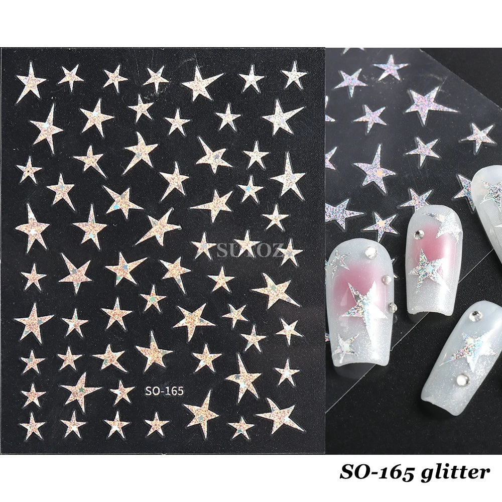 3D Heart Nail Stickers Celestial Nail Decals Gold Silver Star Moon Sliders For Manicure Y2K Design Kawaii Accessories LEBBTF-S28