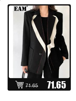 [EAM] Black Big Size PU Leather Jacket New Removable Fur Collar Long Sleeve Women Coat Fashion Tide Spring Autumn 2025 1DH2121